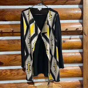 Charming Charlie Black and Yellow Geometric Cardigan women’s medium